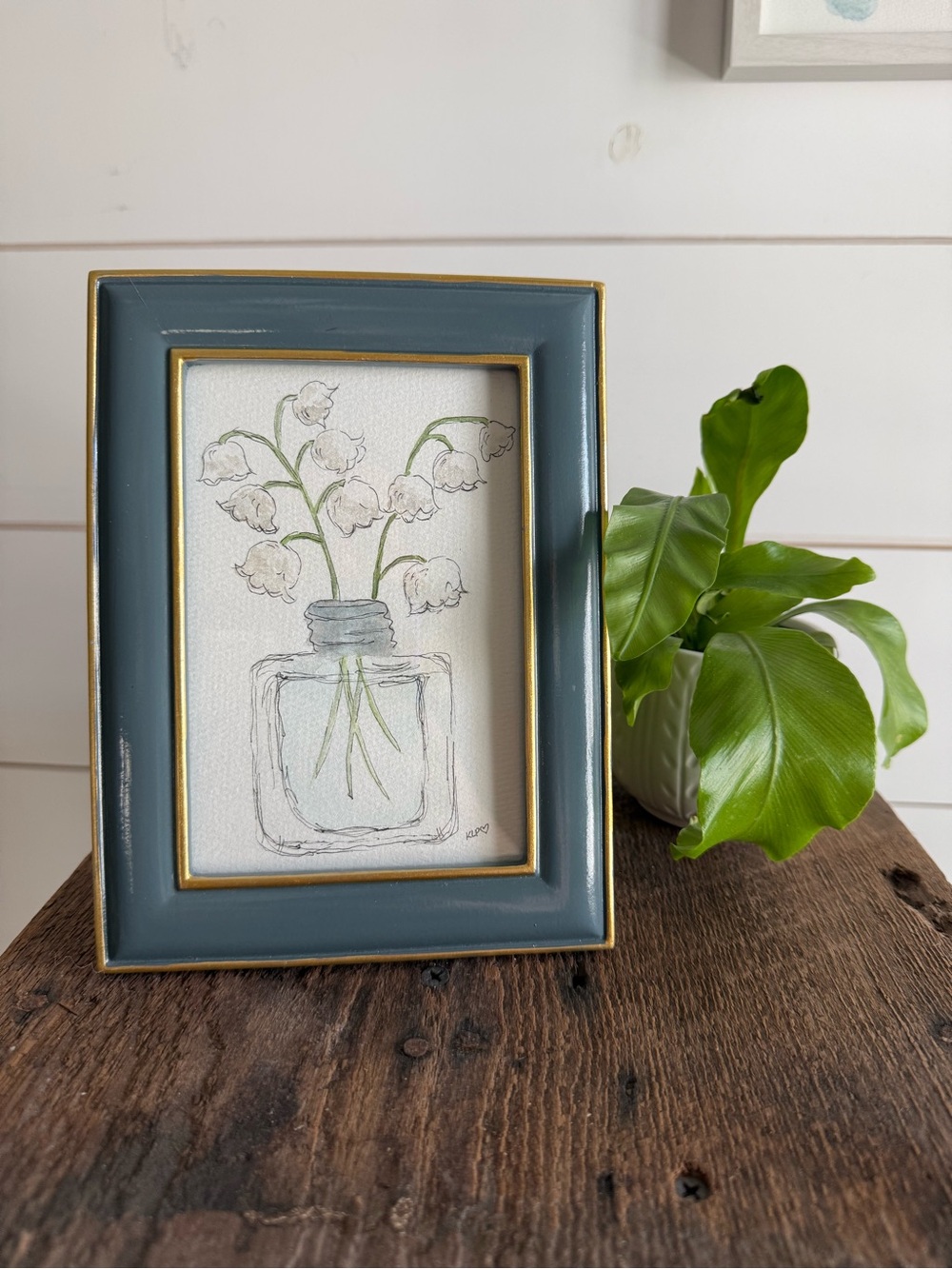 Hand crafted watercolor original in 4x6 blue frame